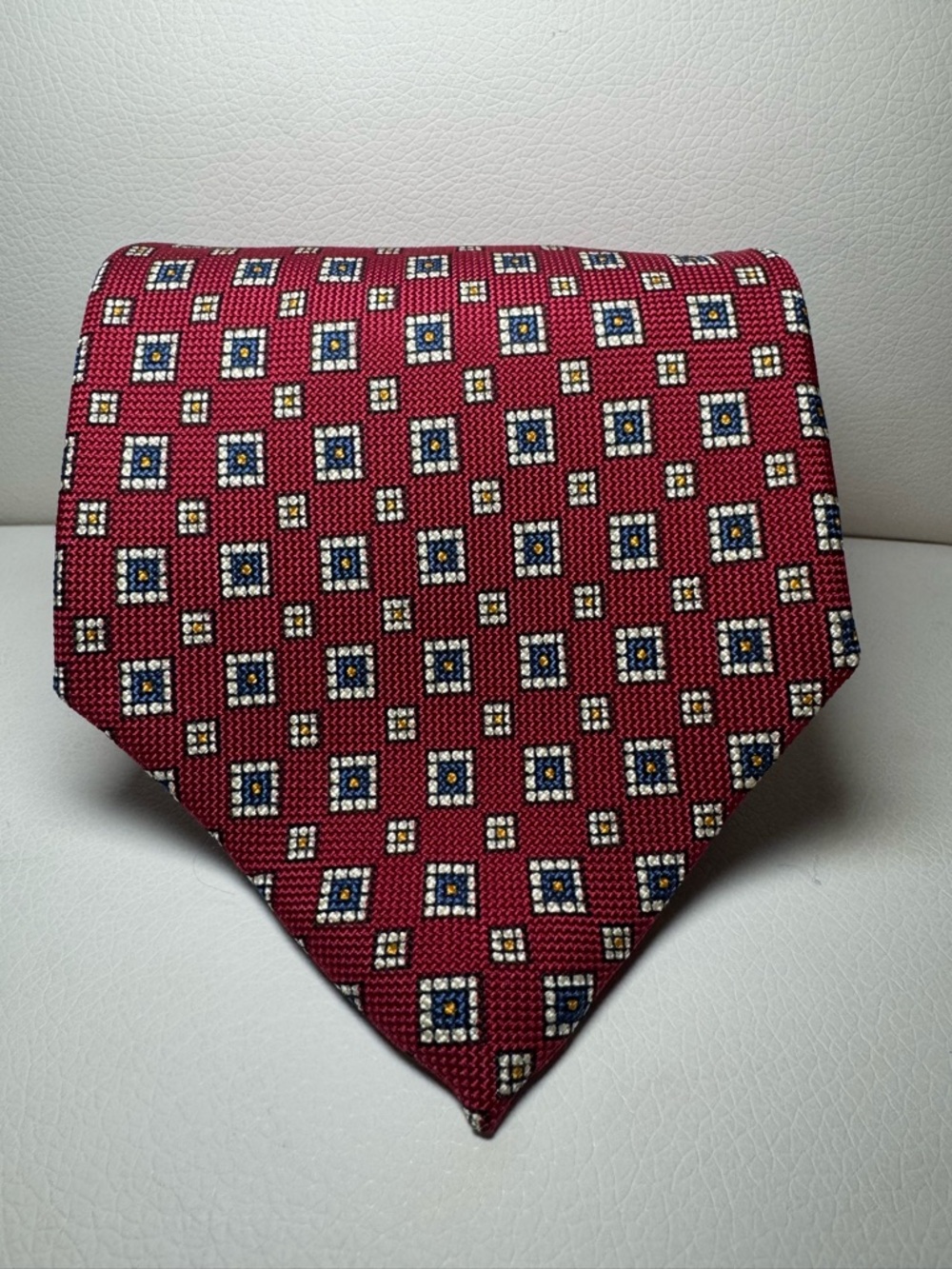 Polo by Ralph Lauren Burgundy Silk Tie with Navy and Gold Medallions